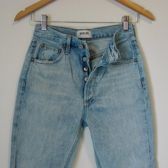 Agolde Riley High Rise Jeans Distressed Straight Leg Ankle Button Light Wash 24 - Picture 5 of 13